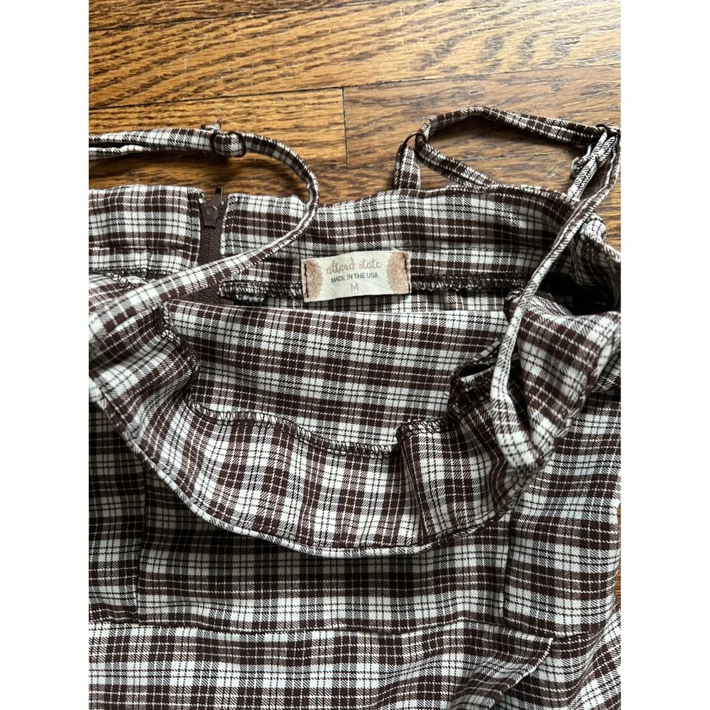 Altar'd State Plaid Skort Romper Brown White Square Neck Spaghetti Strap Medium